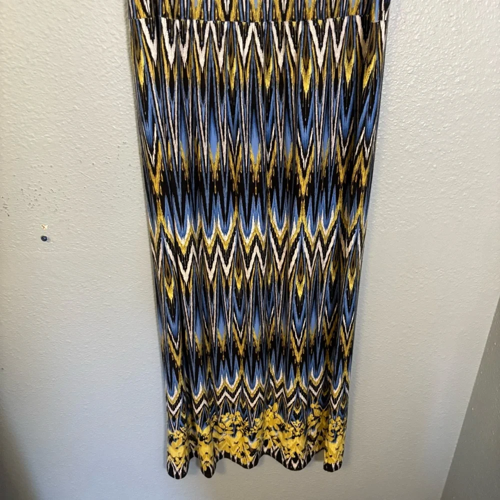 J. Jill Wearever Ikat Print Blue Yellow Sleeveless Knit‎ Maxi Dress - Picture 5 of 9